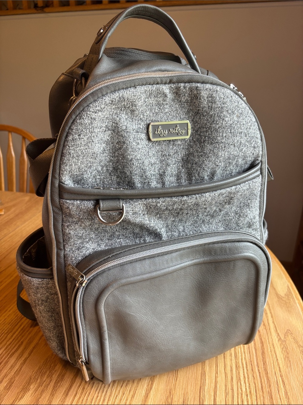 Itzy Ritzy Boss Gray Faux Leather Diaper Backpack